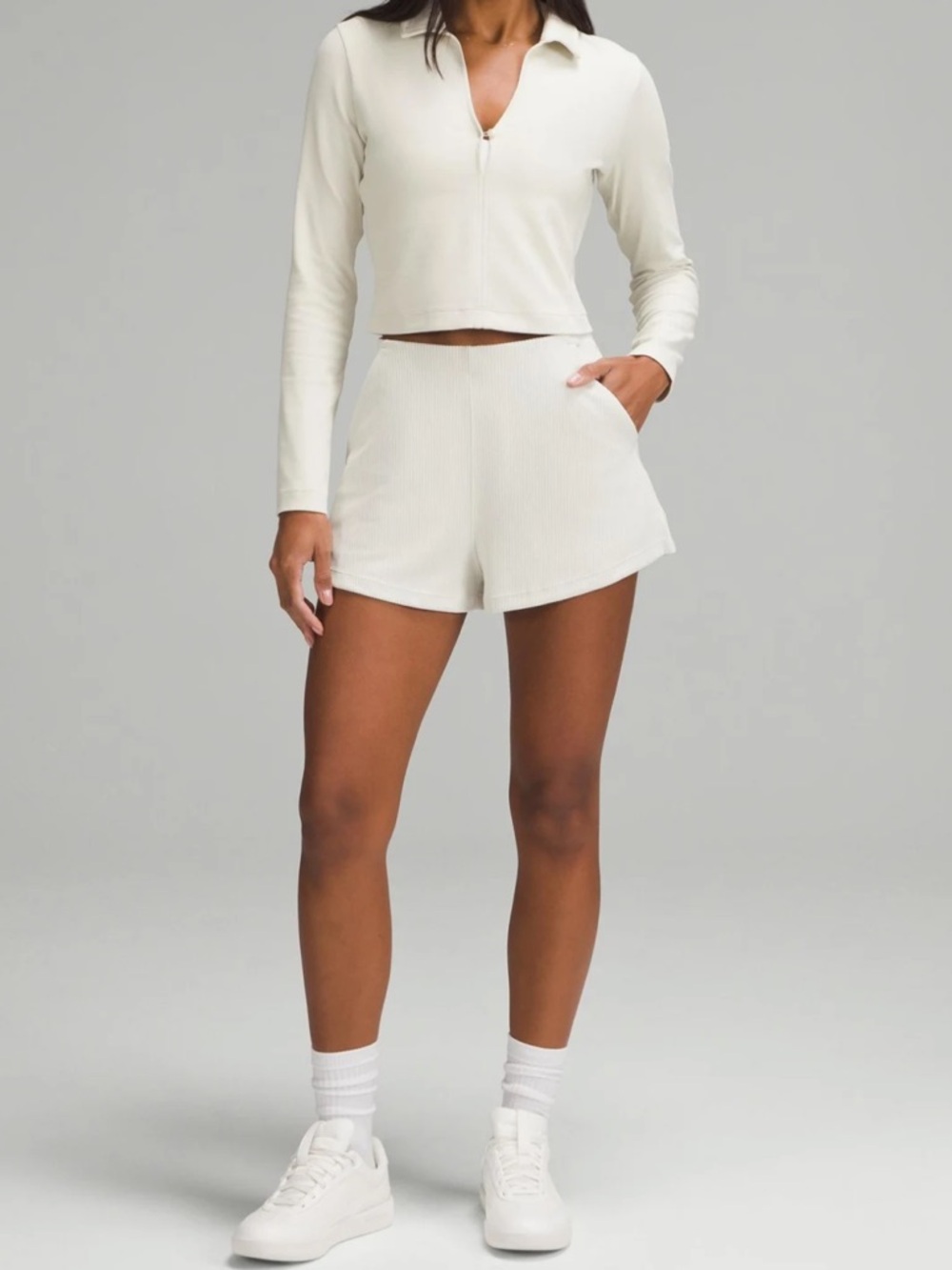 lululemon athletica Ribbed High-Waist Athletic Shorts in Light Cream
